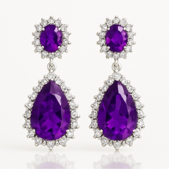 Anthropologie Jewelry - ⚜️ Elegant Purple and Silver Drop Earrings